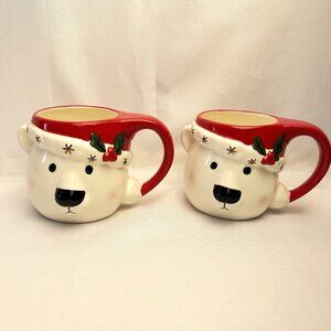 William Sonoma Polar Bear Figural 16 oz. Mugs Christmas Holiday Winter Set of 2